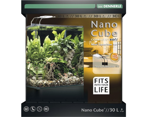 Akvarium DENNERLE NanoCube Complete+SOIL 30L inkl. Power LED 5.0, bottengrund, filter, bakgrund, termometer
