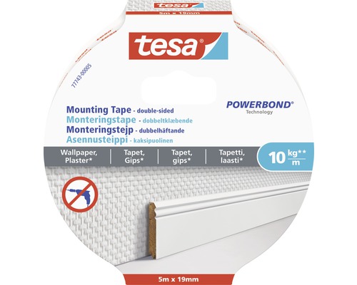 Monteringstejp TESA tapet och puts 19 mm 5 m 10 kg/m