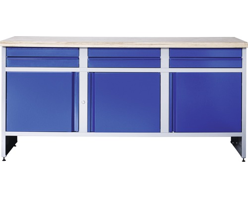 Verkstadsbänk INDUSTRIAL med 3 dörrar och 6 lådor 1770x700x880mm grå/blå