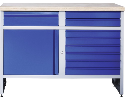 Verkstadsbänk INDUSTRIAL med 1 dörr och 9 lådor 1180x700x880mm grå/blå
