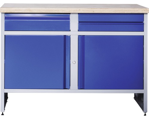 Verkstadsbänk INDUSTRIAL med 2 dörrar och 3 lådor 1180x700x880mm grå/blå