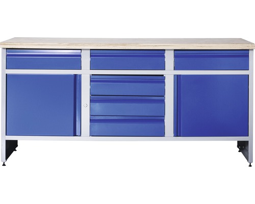 Verkstadsbänk INDUSTRIAL med 2 dörrar och 6 lådor 1770x700x880mm grå/blå