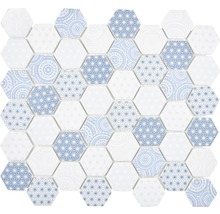 Mosaik glas Hexagon emily HX45 blå matt 32,4x28 cm-thumb-0