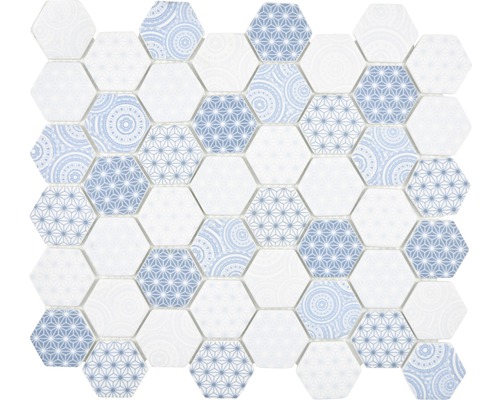 Mosaik glas Hexagon emily HX45 blå matt 32,4x28 cm-0