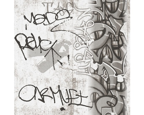 Papperstapet A.S. CRÉATION graffiti grå svart 36986-3