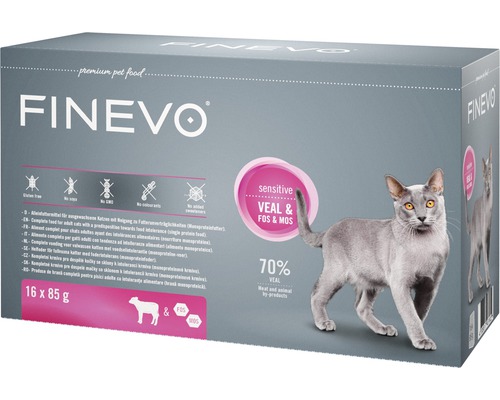 Kattmat FINEVO Sensitive Cat kalv med FOS&MOS 16x85g