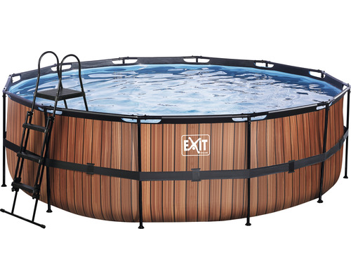 Pool EXIT WoodPool Ø450x122cm inkl. sandfilterpump & stege träutseende