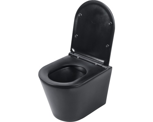 Toalettstol Differnz vägghängd set djupspolande utan spolkant svart matt med toalettsits 38.500.03