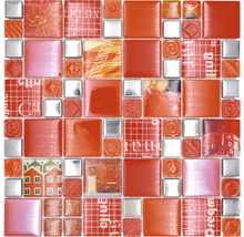 Mosaik glas XCM MC579 silver röd 29,8 x 29,8 cm-thumb-0