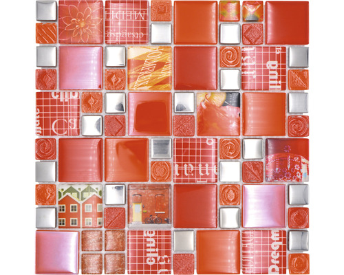 Mosaik glas XCM MC579 silver röd 29,8 x 29,8 cm-0