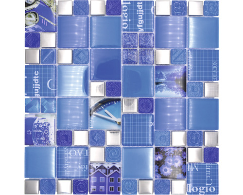 Mosaik glas XCM MC549 silver blå 29,8 x 29,8 cm-0