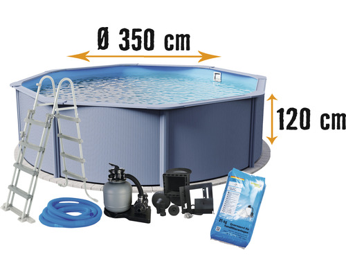 Pool PLANET POOL Ø350x120cm inkl. sandfilterpump, skimmer, stege, filtersand & anslutningsslang antracit-0