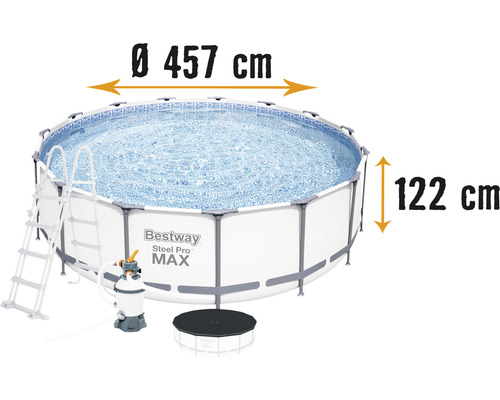 Pool BESTWAY Steel Pro MAX Framepool Ø457x122cm inkl. sandfilterpump, poolstege och poolöverdrag