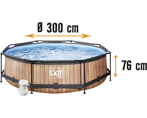 Pool EXIT WoodPool Ø300x76cm inkl. filterpump träutseende