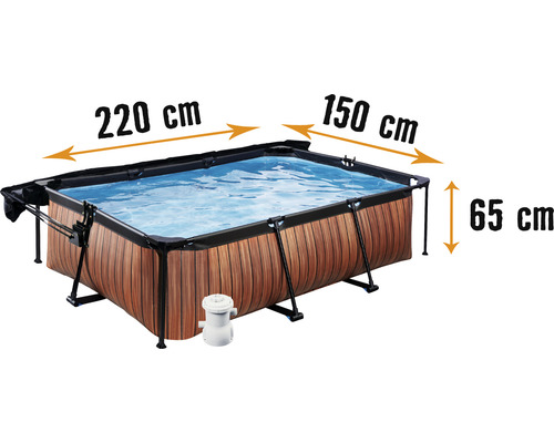 Pool EXIT WoodPool 220x150x65cm inkl. filterpump & soltak träutseende