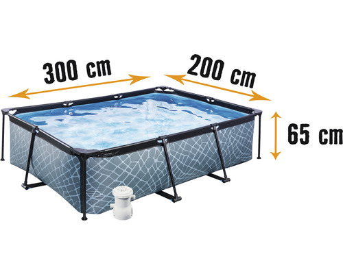 Pool EXIT StonePool 300x200x65cm inkl. filterpump stenutseende-0