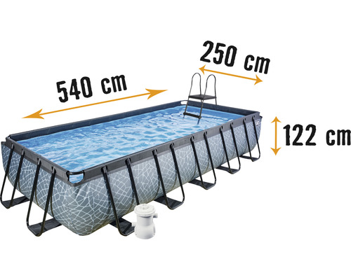 Pool EXIT StonePool 540x250x122cm inkl. filterpump & stege stenutseende-0