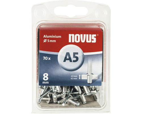 Blindnit NOVUS Ø 5x8mm aluminium 70-pack
