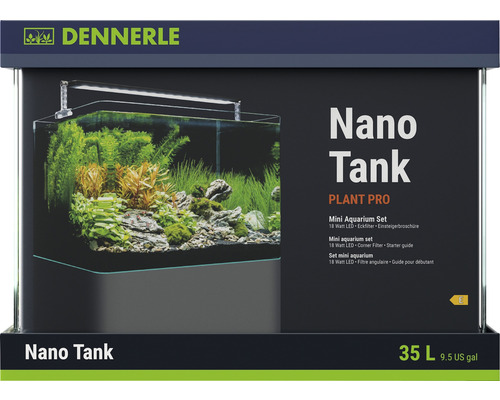 Nanoakvarium DENNERLE Nano Tank Plant Pro 35L LED Chihiros A II 401 inkl. innerfilter, täckglas, säkerhetsunderlägg, bakgrund