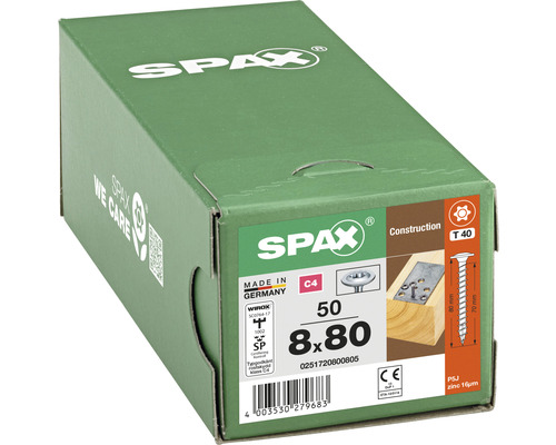 Konstruktionsskruv SPAX C4 8,0x80 T30 50-pack